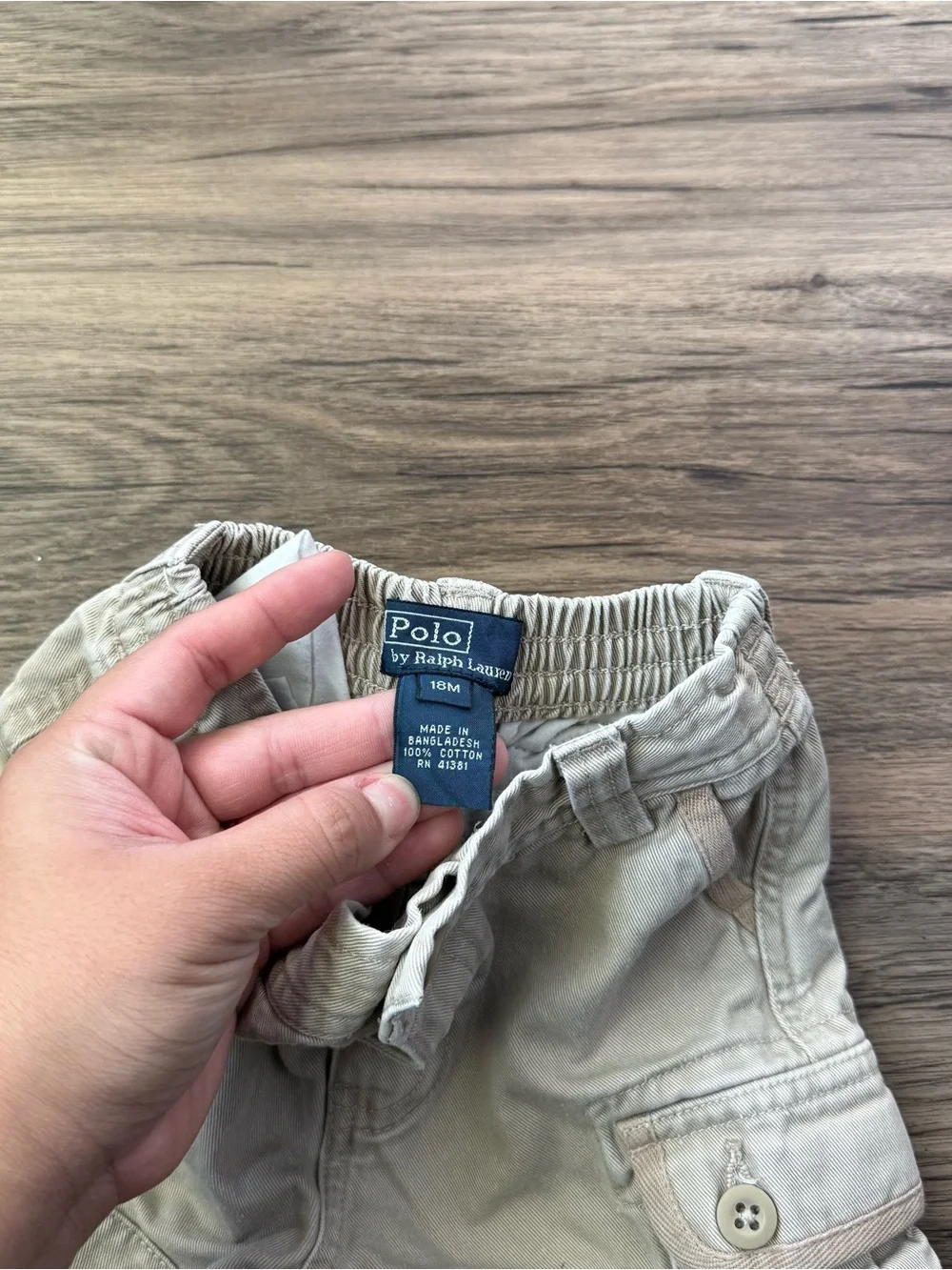 Polo Ralph Lauren Toddler Khaki Chino Cargo Shorts Elastic Waist Beige 18 Months